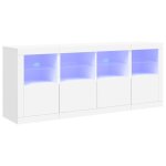 Buffet avec lumires led blanc 163x37x67 cm - meuble de salon - contemporain - design - buffet bas