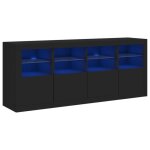 Buffet avec lumires led noir 163x37x67 cm - meuble de salon - contemporain - design - 2 porte(s) - buffet ...