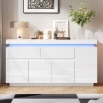 Buffet luonians - 140 x 35 x 725 cm meuble de salon avec 2 tiroirs 4 portes et �clairage led id�al pour ...