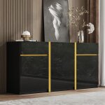 Buffet luxueux finition brillante 3 portes 2 tiroirs meuble de rangement modernenoir