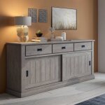Buffet malonno dmora en bois noble gris ch�ne gris 220x50x95h cm