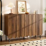 Buffet marron de salon avec portes ondul�es 120x35x80 cm meuble rangement �tag�res ajustables pour salon ...