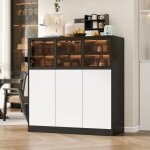 Buffet merax avec �clairage led 3 portes vitr�es et 3 portes - noir et blanc - meuble rangement salon ...