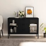 Buffet mag - meuble bas de cuisine contemporain en acier et verre tremp� - noir