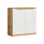 Buffet meuble bas de rangement � 2 portes coloris ch�ne wotan / blanc brillant - longueur 90 x profondeur ...