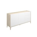 Buffet meuble de rangement � 2 portes et 3 tiroirsnaturel / blanc - hauteur 775 x longueur 150 x profondeur ...