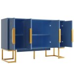 Buffet meuble de rangement 4 portes � �tag�res r�glables mdf et m�tal bleu 140x40x80 cm
