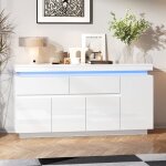 Buffet meuble de rangement avec led r�glable commode avec 2 tiroirs et 4 portes pour salle � manger salon ...