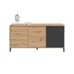 Buffet meuble de rangement en m�lamine ch�ne gris anthracite - hauteur 74 x longueur 154 x profondeur ...