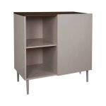 Buffet. meuble de rangement m�tal et d�cor bois 1 porte 80cm gris et noyer - ahston