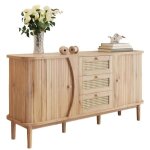 Buffet - meuble � tiroirs en rotin - avec portes coulissantes - plan de travail aux angles arrondis - ...