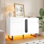Buffet moderne 120x405x75cm blanc - grand rangement tiroirs / portes poign�es noires pieds m�tal - salon ...