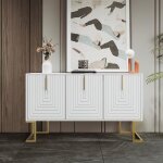 Buffet moderne  3 portes avec tagres rglables portes en forme de u poignes et base en mtal pour ...
