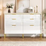 Buffet moderne 6 tiroirs blanc et dor� laqu� brillant grand rangement pour salon / salle � manger / entr�e120x ...