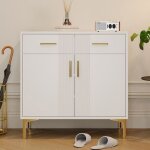 Buffet moderne 80x35x795 cm meuble de rangement avec 2 portes 2 tiroirs poign�es et pieds en m�tal - ...