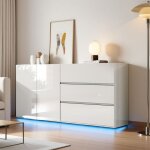 Buffet moderne buffet bahut avec 3 tiroirs 2 portes 160x35x76 cm led armoire de cuisine buffet bas de ...