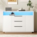 Buffet moderne buffet bahut de salon 120x40x85 cm etag�res ouvertes 3 tiroirs 2 portes eclairage led ...