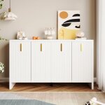 Buffet moderne blanc - 140x38x80 cm - poign�es dor�es - �tag�res r�glables - panneau de particules