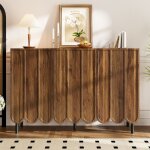 Buffet moderne couleur bois - rncyn - 120x35x80 cm - portes ondul�es - �tag�res r�glables - sans poign�e ...