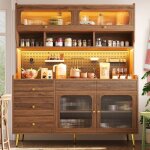 Buffet moderne led appli cuisine salon meuble haut �troit rangement panneau perfor� tiroir �tag�res verre ...