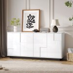 Buffet moderne meuble de rangement � quatre portes design g�om�trique finition brillante meuble de salon ...