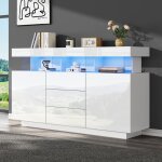 Buffet moderne avec ruban led 16 couleurs buffet � haut brillant 140 x 35 x 80 cm pour salle � manger ...