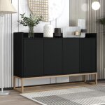Buffet noir 4 portes avec pieds en m�tal laqu� finition plaqu�e meuble de rangement moderne et pratique ...