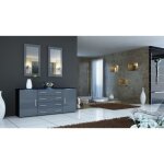 Buffet noir et gris faade laque corps mat sans led - meuble de sjour - contemporain - 2 portes - 4 ...