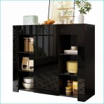Buffet noir moderne � brillant - compact avec �tag�res en verre pour salon / cuisine / salle � manger ...