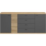 Buffet - norris - en panneaux de particules - chne blond / gris anthracite - 3 portes - 3 tiroirs - ...