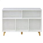 Buffet rangement blanc 91x295x61cm mdf pieds bois massif �tag�re commode salon chambre bureau style moderne ...