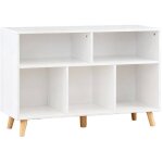 Buffet rangement blanc mdf pieds bois massif �tag�re commode salon chambre bureau style moderne facile ...