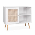 Meuble de rangement en cannage 80x39x65. 8cm bohme - blanc - 2 niveaux - 1 porte - pieds scandinaves. ...