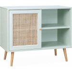 Meuble de rangement en cannage 80x39x65. 8cm boh�me - vert c�ladon - 2 niveaux - 1 porte - pieds scandinaves. ...