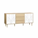 Buffet de rangement d�cor bois et blanc - mika - 2 niveaux. 2 portes. 3 tiroirs. buffet bas. l 160 x ...