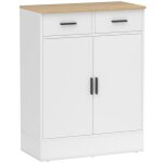 Buffet rangement cuisine salon couloir bois naturel blanc 68. 6x35x90. 3cm commode 2 tiroirs �tag�re ...