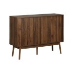 Buffet de rangement d�cor bois de noyer. 2 portes coulissantes. buffet haut. vaisselier. l 115 x l 39. ...