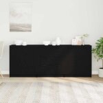 Buffet de rangement moderne - jilis - 180x30x70 cm - ch�ne noir - bois ding�nierie - 3 pi�ces - 4 portes ...