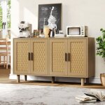 Buffet de rangement en rotin luminarix meuble de rangement pour salon couleur ch�ne 4 portesbuffet bas ...