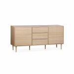 Buffet de rangement d�cor bois - mika - 2 niveaux. 2 portes. 3 tiroirs. buffet bas. l 160 x l 40 x h ...
