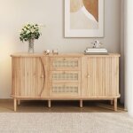 Buffet en rotin caisson � tiroirs avec portes coulissantes �tag�res r�glables et design en d�me 3 tiroirs ...