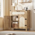 Buffet en rotin - lunsy - design boh�me vintage - tiroir spacieux - �tag�res r�glables - 76x353x84 cm ...