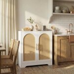 Buffet en rotin tress� - lunsy - style boh�me moderne - portes cintr�es - grande capacit� de rangement ...