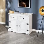 Buffet salle  manger rural l 87 cm en bois massif blanc avec 2 tiroirs et 2 portes commode bahut vaisselier ...