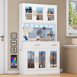 Buffet salle � manger blanche 100 cm avec led 2 prises et usb c / a buffet cuisine haut rangement avec ...