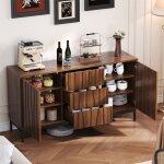 Buffet salle � manger bois noyer fonc� 150 cm push - to - open buffet bas salon 3 tiroirs et 2 portes ...