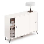 Buffet salle a manger meuble de rangement 2 portes coulissantes 87x120x40 cm briebe lys blanc 04315