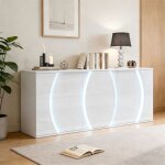 Buffet de salon 150x40x70 cm meuble de rangement laqu� brillant 3 portes avec led portes design blanc ...