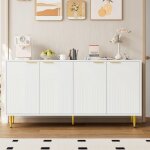 Buffet de salon 160�80�40 cm commode � 4 portes poign�es en m�tal dor� bross� et pieds de table laqu�s ...