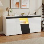 Buffet de salon 4 portes un compartiment de rangement ouvert avec �clairage led finition brillante bloc ...